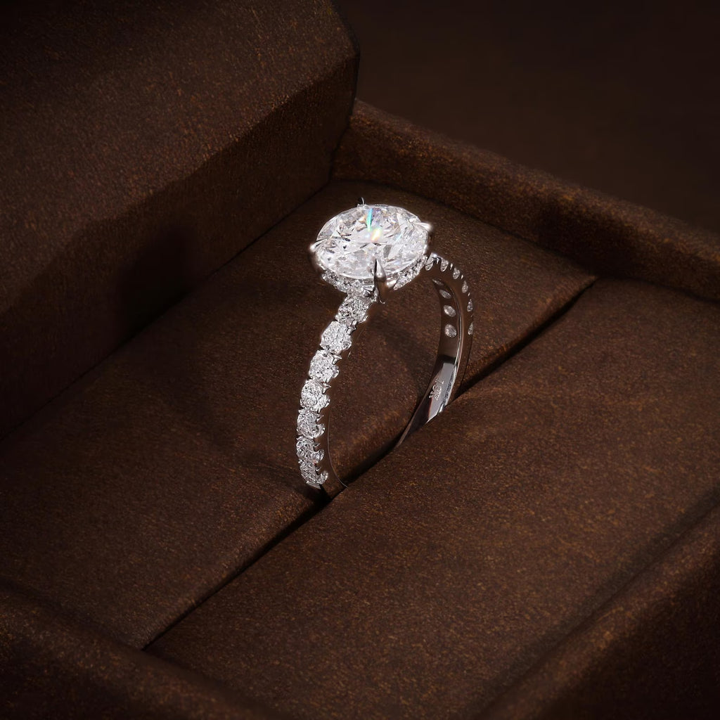 Round Brilliant Cut 14K White Gold Lab Grown Diamond Engagement Ring, Centre Diamond 2.14 Ct Side Diamonds 0.70 Ct, Comes with Certificate