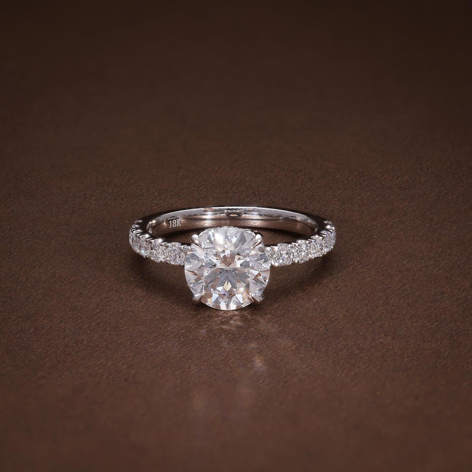Round Brilliant Cut 14K White Gold Lab Grown Diamond Engagement Ring, Centre Diamond 2.14 Ct Side Diamonds 0.70 Ct, Comes with Certificate