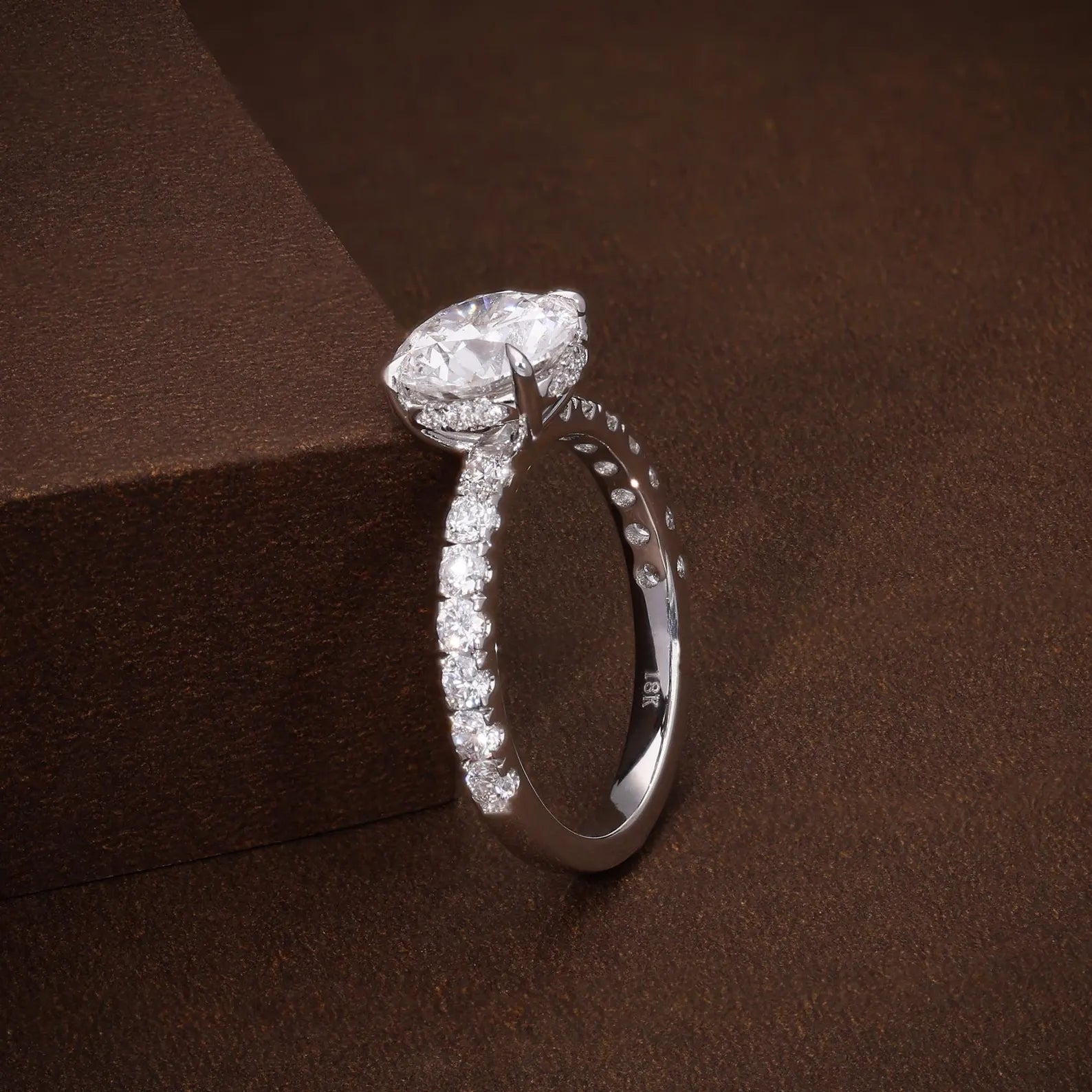 Round Brilliant Cut 14K White Gold Lab Grown Diamond Engagement Ring, Centre Diamond 2.14 Ct Side Diamonds 0.70 Ct, Comes with Certificate