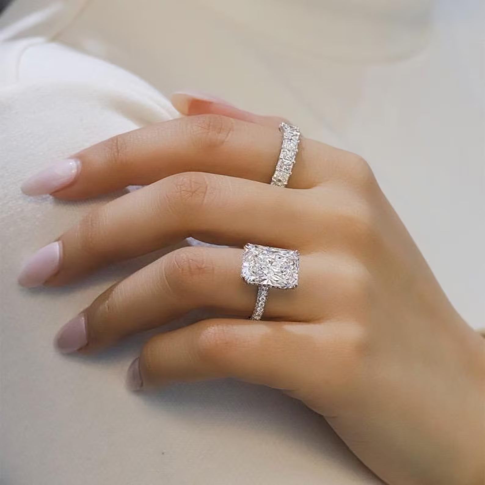 6.00Ct Radiant cut F-VS1 Lab Grown Diamond Ring in 14k White Gold With IGI Certificate,Radiant Lab Diamond Engagement Ring