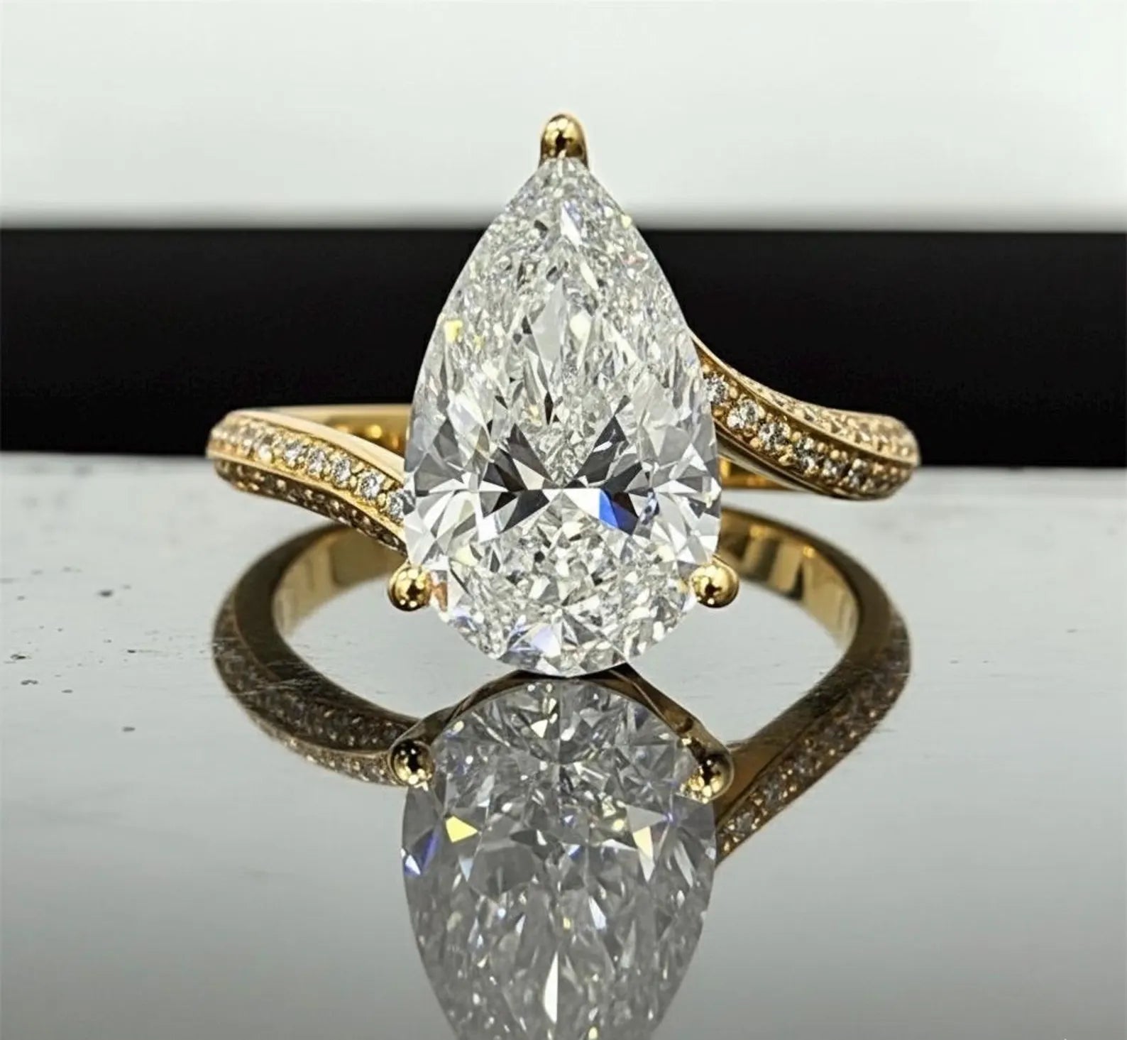6.00ct Pear Cut Lab Grown Diamond Ring, IGI Certified, Pear Diamond Ring