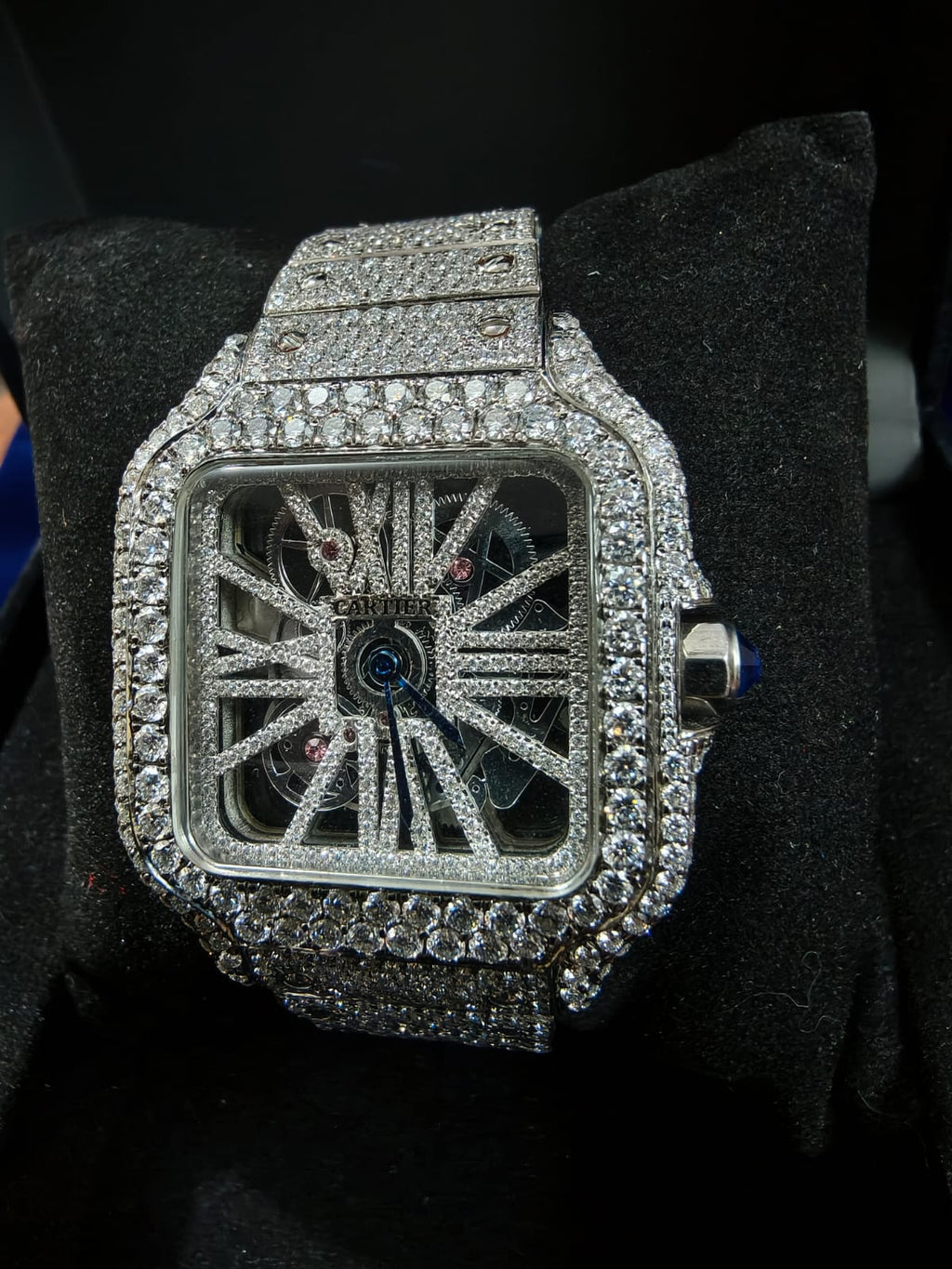 custom watch Skeleton - Steel- Custom Pavé Diamond-Set (VVS) - Blue-Steel Swords