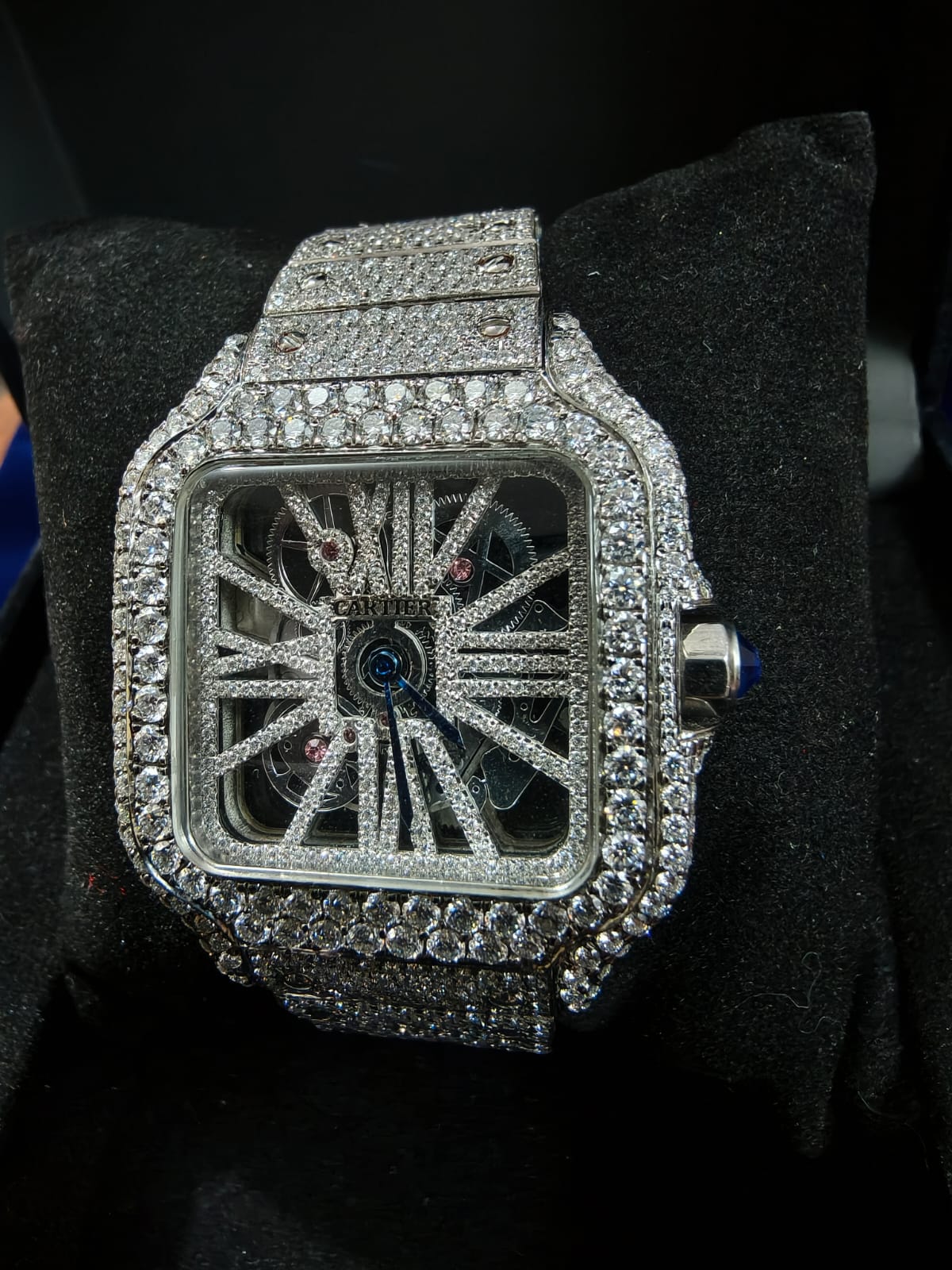 custom watch Skeleton - Steel- Custom Pavé Diamond-Set (VVS) - Blue-Steel Swords