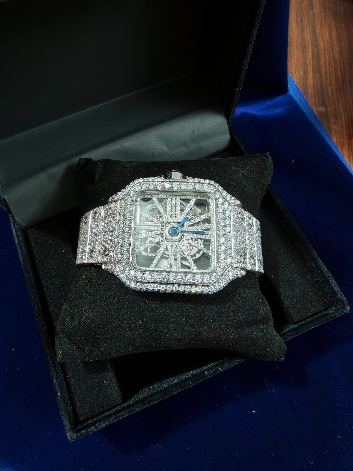 custom watch Skeleton - Steel- Custom Pavé Diamond-Set (VVS) - Blue-Steel Swords