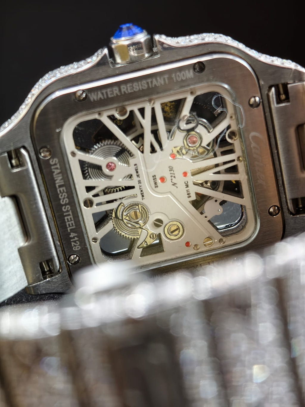 custom watch Skeleton - Steel- Custom Pavé Diamond-Set (VVS) - Blue-Steel Swords
