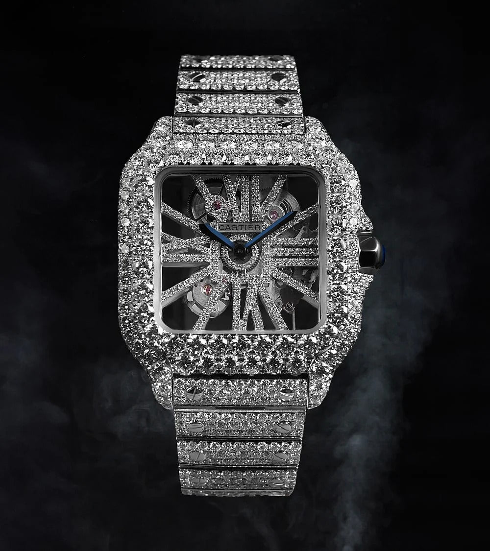 custom watch Skeleton - Steel- Custom Pavé Diamond-Set (VVS) - Blue-Steel Swords