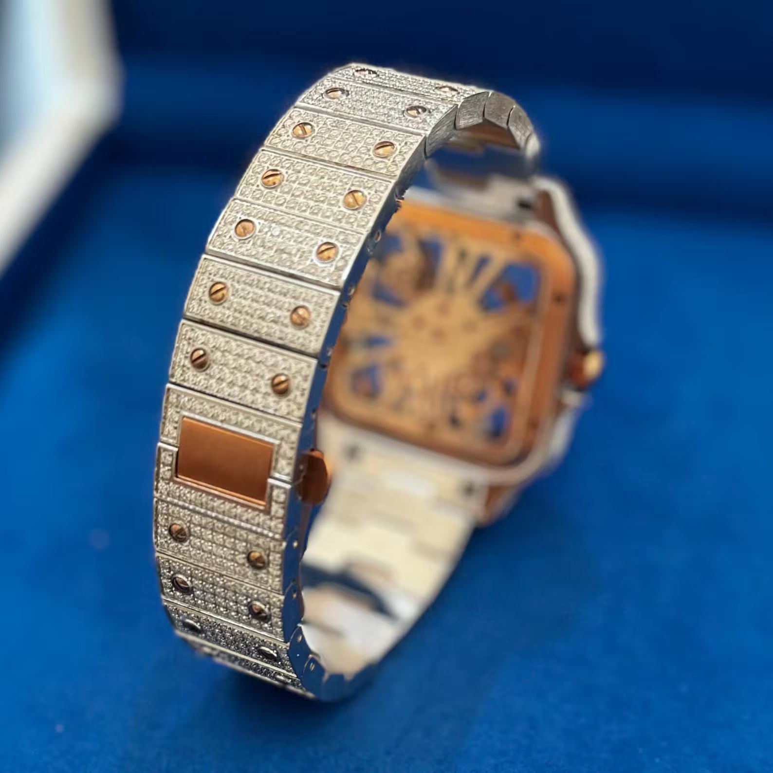 Moissanite Skeleton Watch Two Tone Rose Stainless Steel Luxury Hip Hop Automatic Mens Custom 41mm