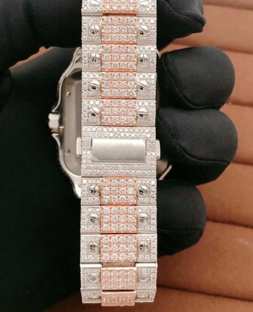 40mm Gold Stainless Steel Box Watch with VVS1 Moissanite diamond Custom watches