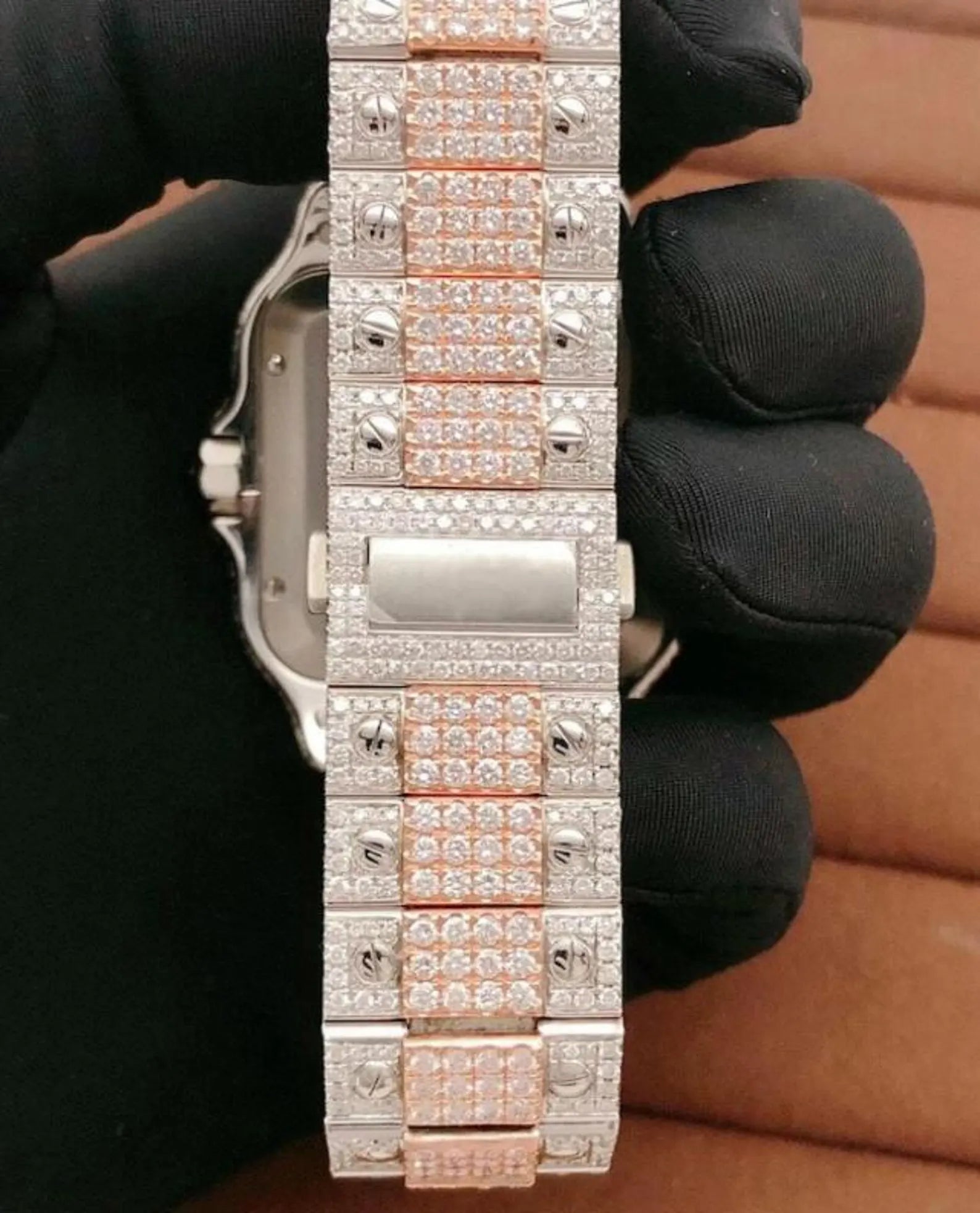 40mm Gold Stainless Steel Box Watch with VVS1 Moissanite diamond Custom watches