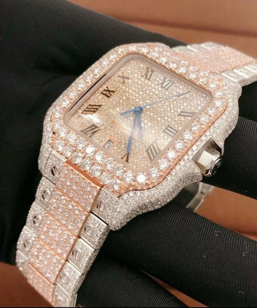 40mm Gold Stainless Steel Box Watch with VVS1 Moissanite diamond Custom watches