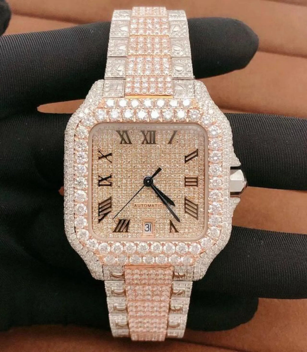 40mm Gold Stainless Steel Box Watch with VVS1 Moissanite diamond Custom watches