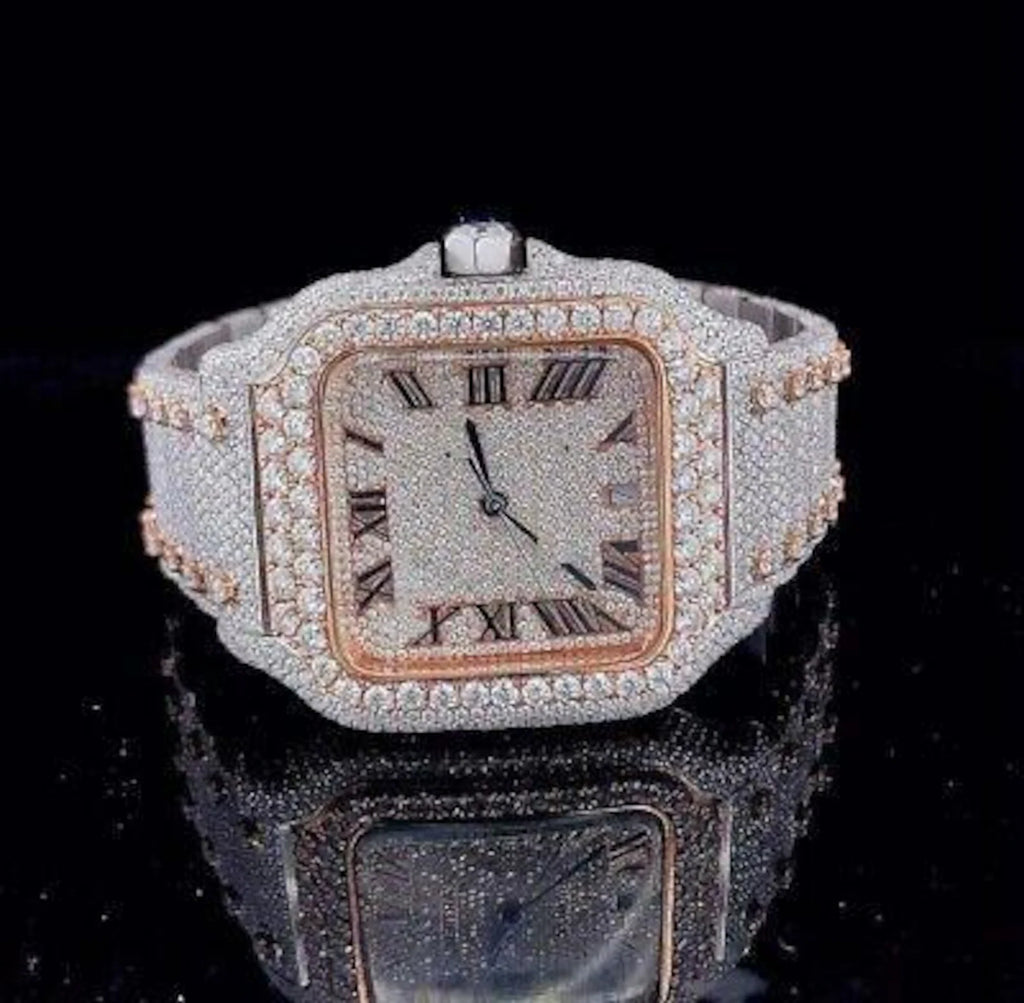 Luxury Diamond‑Encrusted Two Tone Watch – Iced Out Square Dial Timepiece Custom Watches