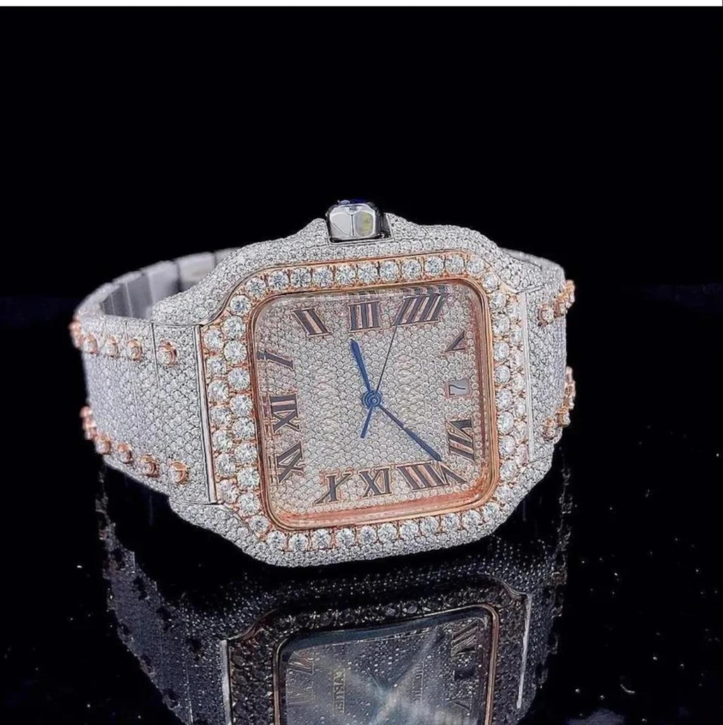 Luxury Diamond‑Encrusted Two Tone Watch – Iced Out Square Dial Timepiece Custom Watches
