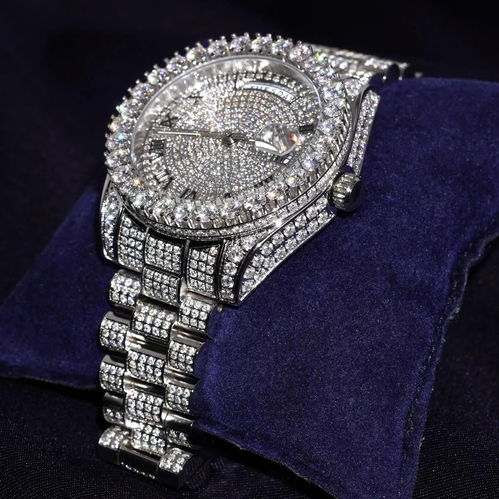 Moissanite Watch VVS D Color Mens 40mm Round Automatic Custom Watches