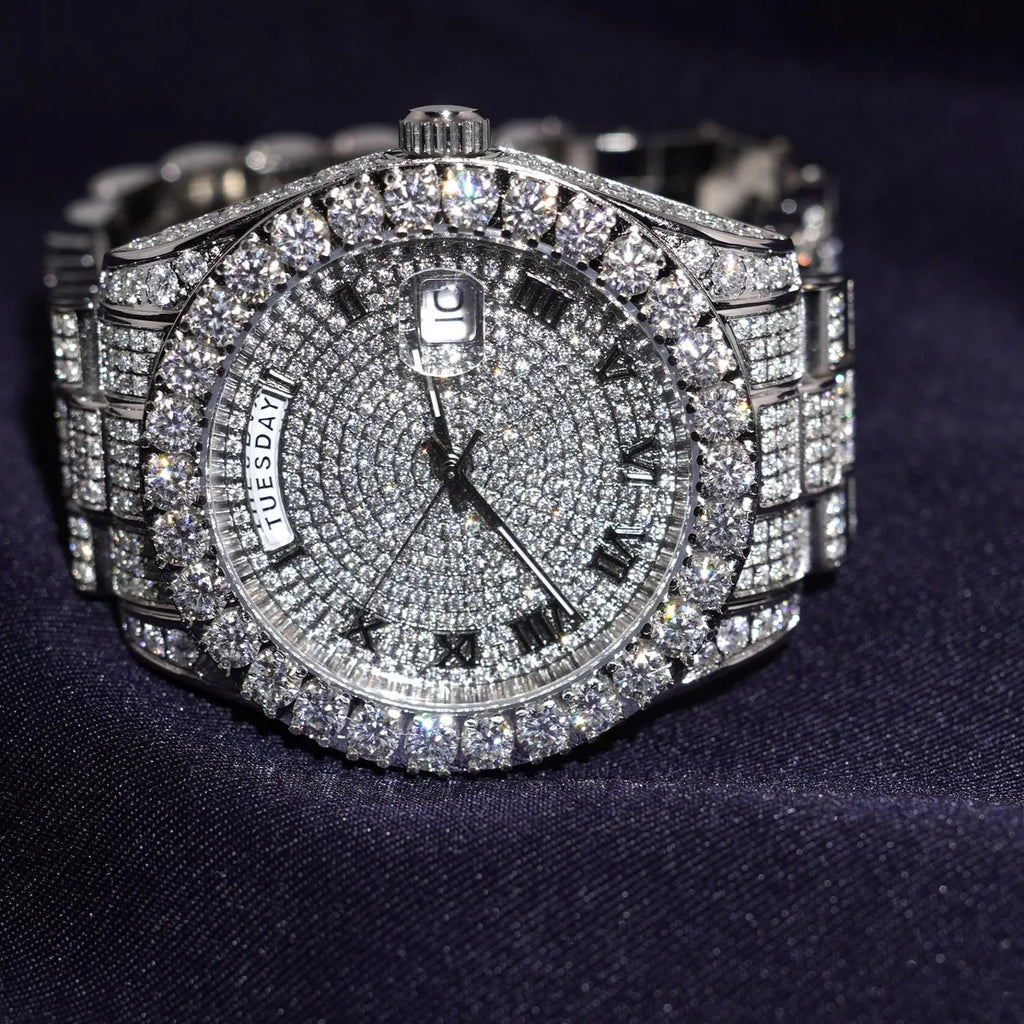 Moissanite Watch VVS D Color Mens 40mm Round Automatic Custom Watches