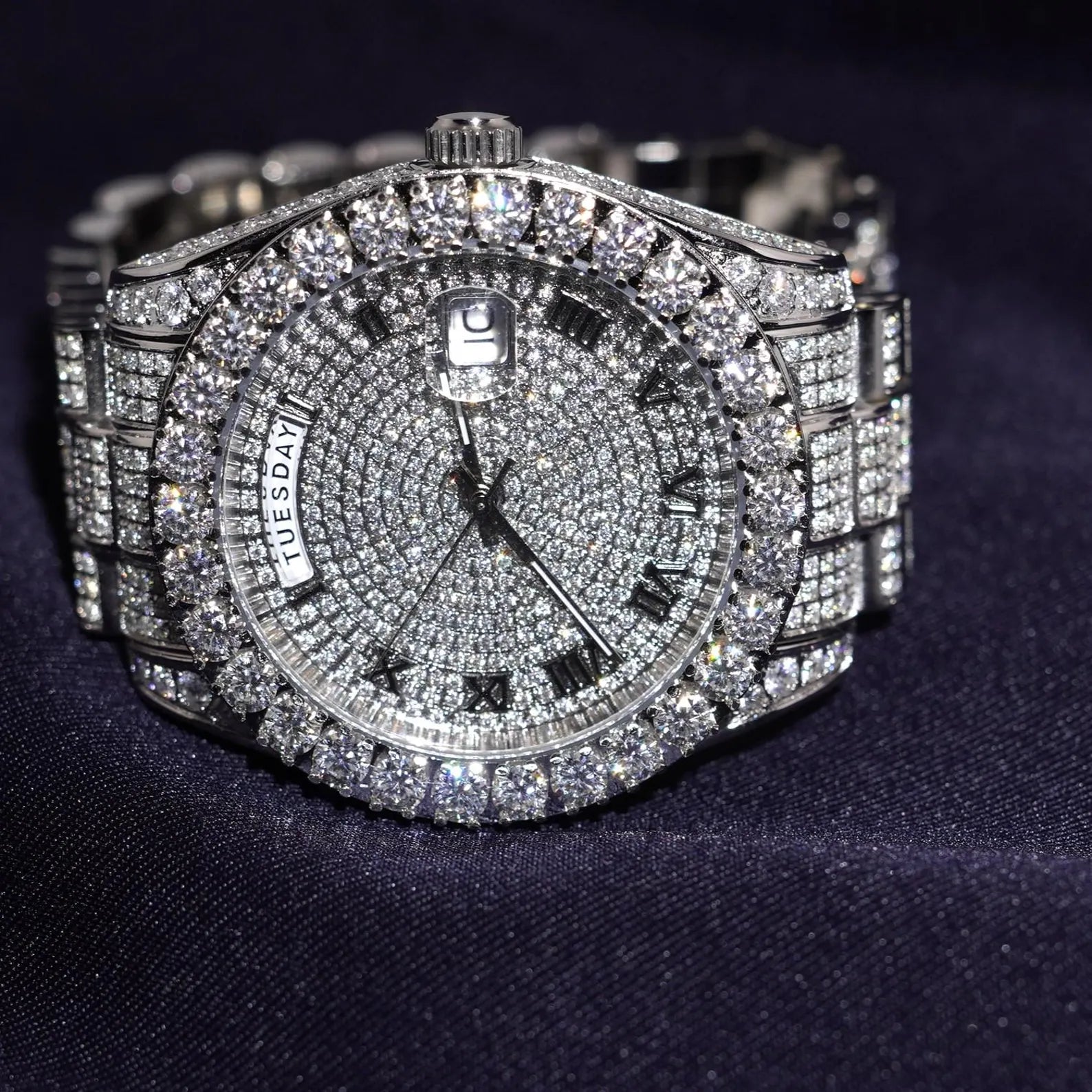 Moissanite Watch VVS D Color Mens 40mm Round Automatic Custom Watches