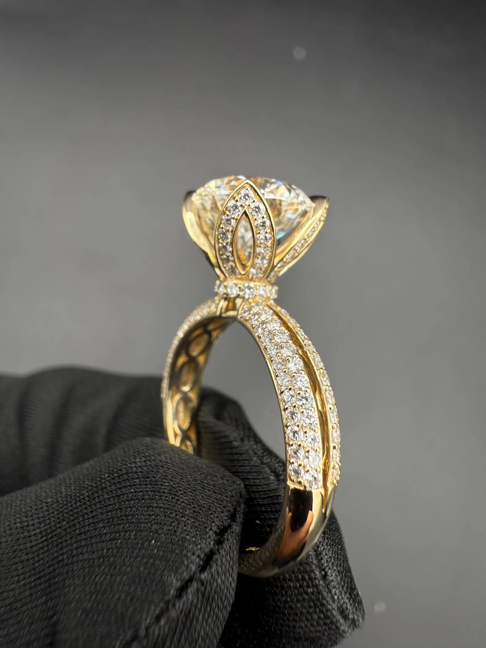 3.00 CT Round Lab Grown Diamond Ring | Micro Pave, V Prong Setting