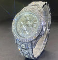 Men’s Iced Out Chronograph Watch – Fully Diamond Silver‑Tone Luxury Timepiece