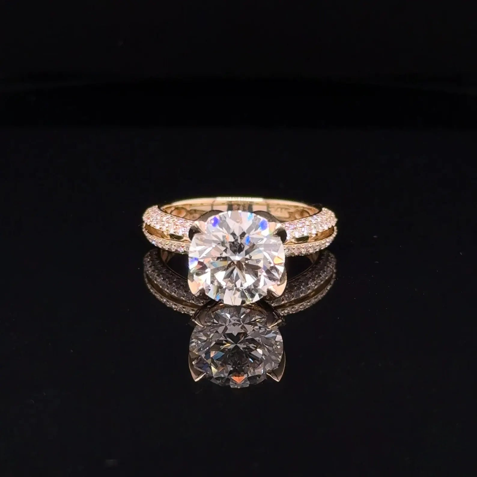 3.00 CT Round Lab Grown Diamond Ring | Micro Pave, V Prong Setting
