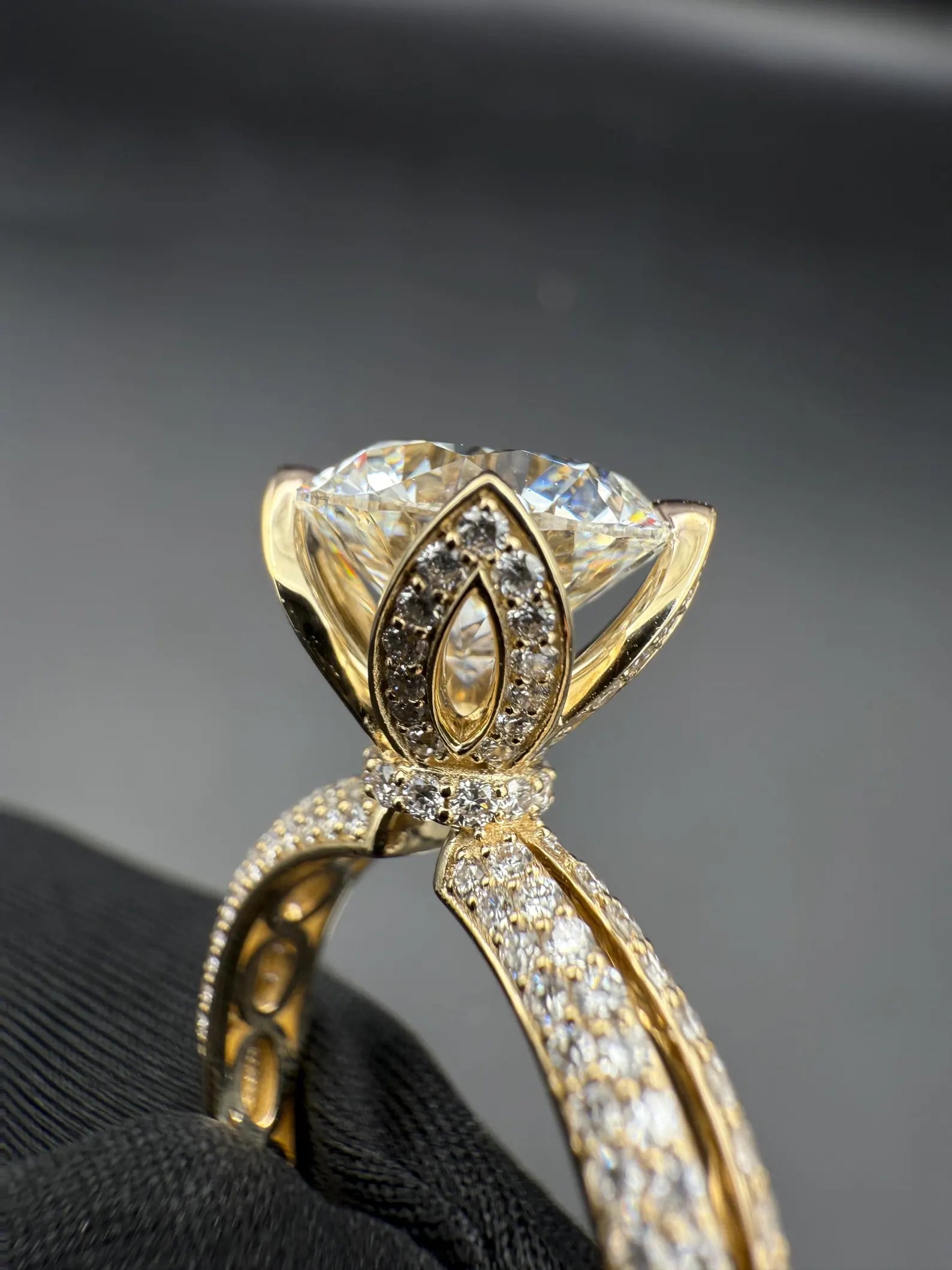 3.00 CT Round Lab Grown Diamond Ring | Micro Pave, V Prong Setting