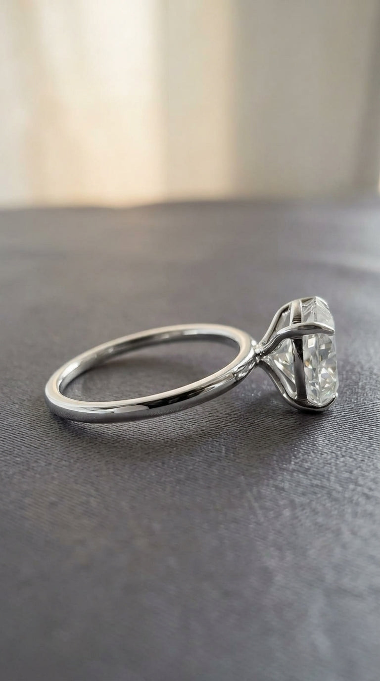 2CT Lab Grown Diamond 14k White Gold Engagement Ring Minimalist Oval Cut Wadding Ring