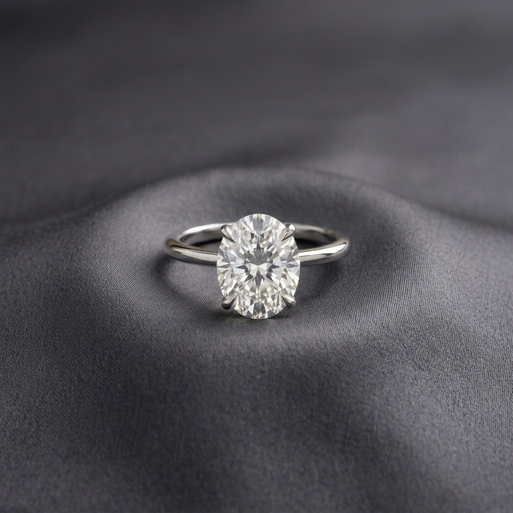 2CT Lab Grown Diamond 14k White Gold Engagement Ring Minimalist Oval Cut Wadding Ring