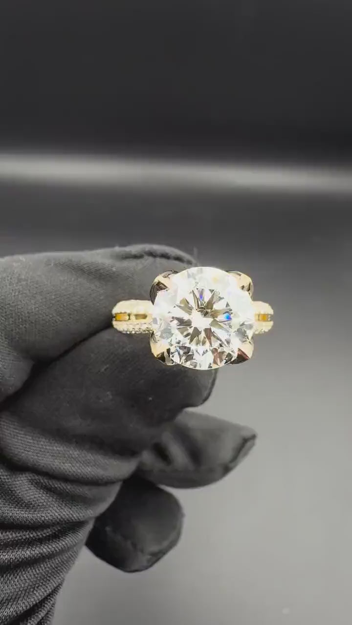 3.00 CT Round Lab Grown Diamond Ring | Micro Pave, V Prong Setting
