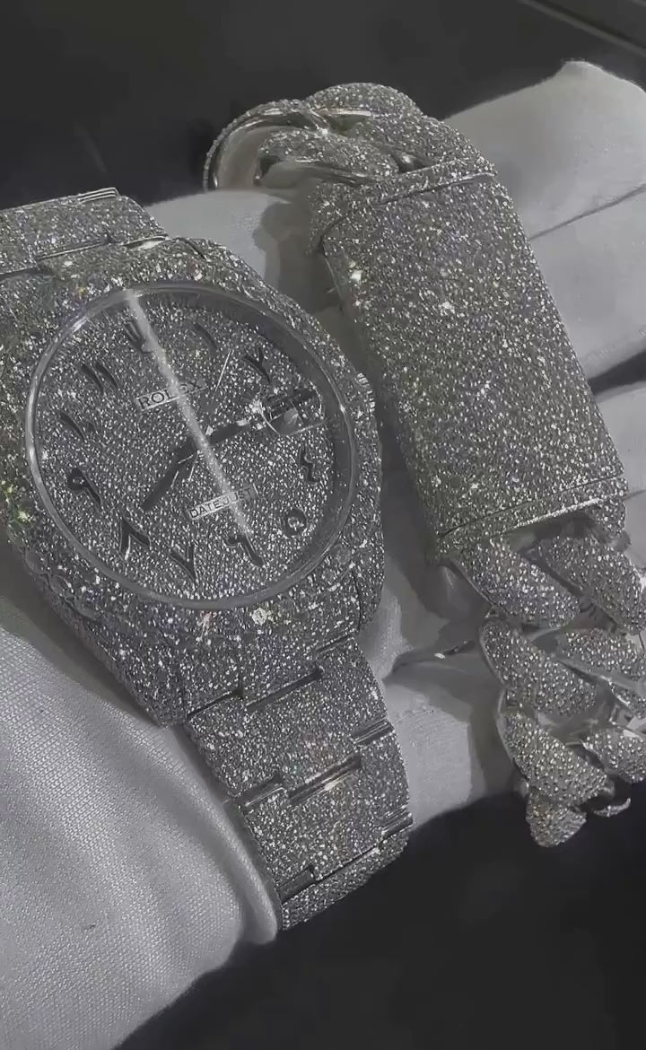 Luxury Rolex Date just Moissanite Diamond Custom Watch – Arabic Dial & Date Window