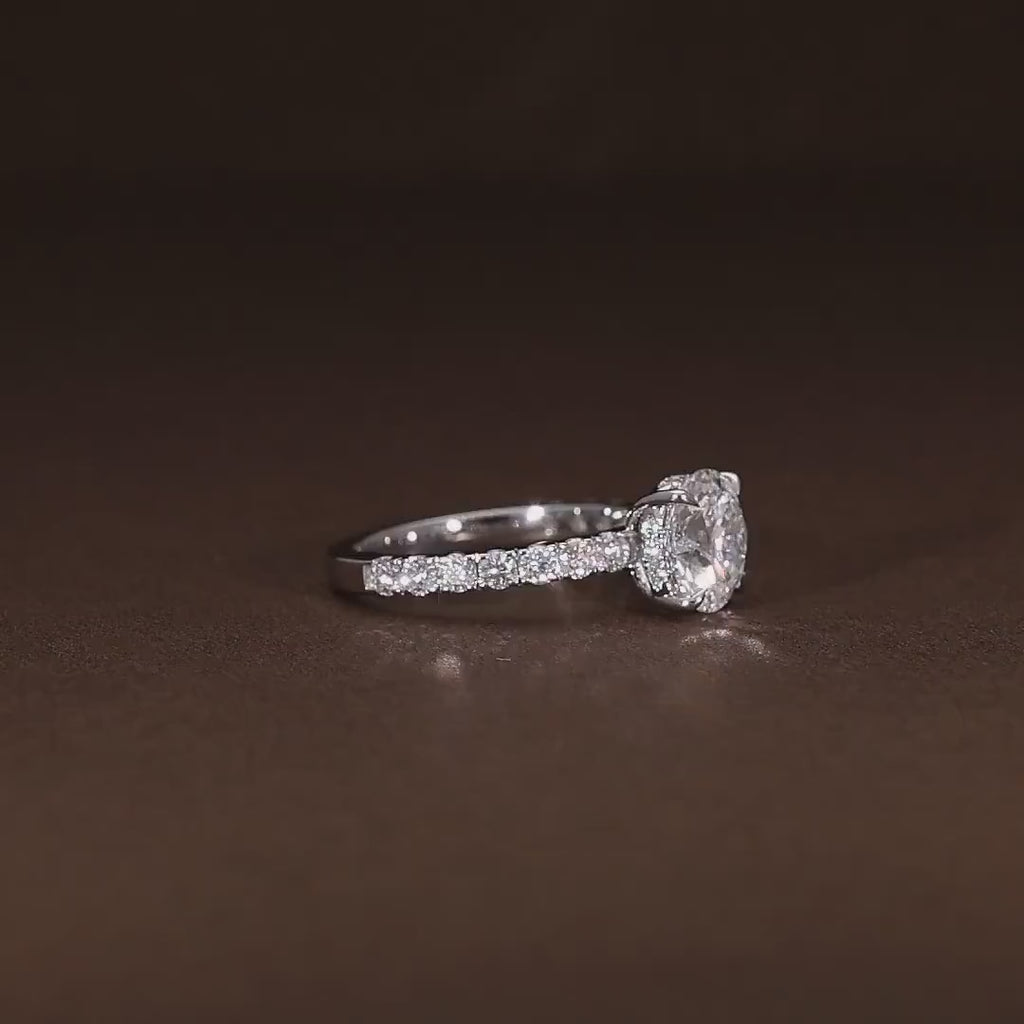 Round Brilliant Cut 14K White Gold Lab Grown Diamond Engagement Ring, Centre Diamond 2.14 Ct Side Diamonds 0.70 Ct, Comes with Certificate