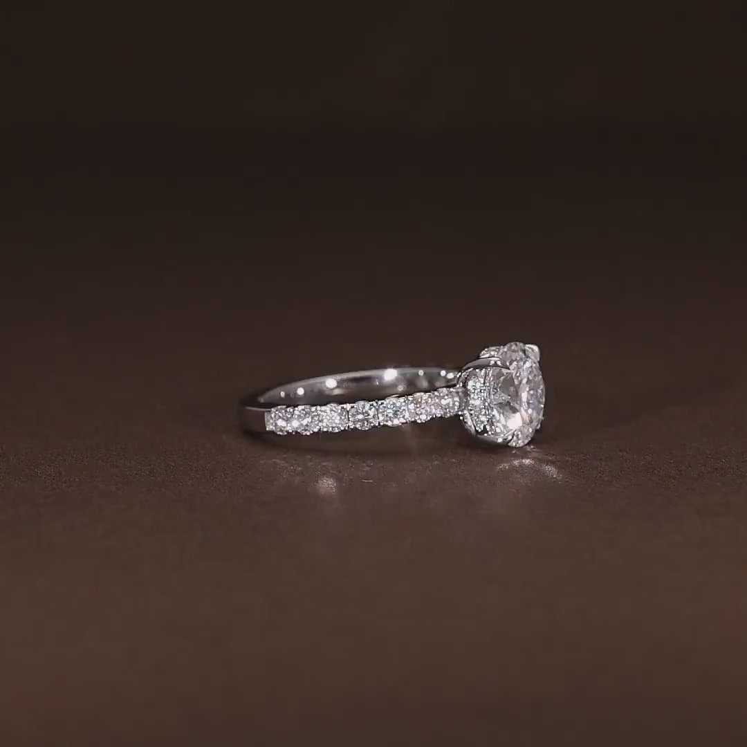 Round Brilliant Cut 14K White Gold Lab Grown Diamond Engagement Ring, Centre Diamond 2.14 Ct Side Diamonds 0.70 Ct, Comes with Certificate